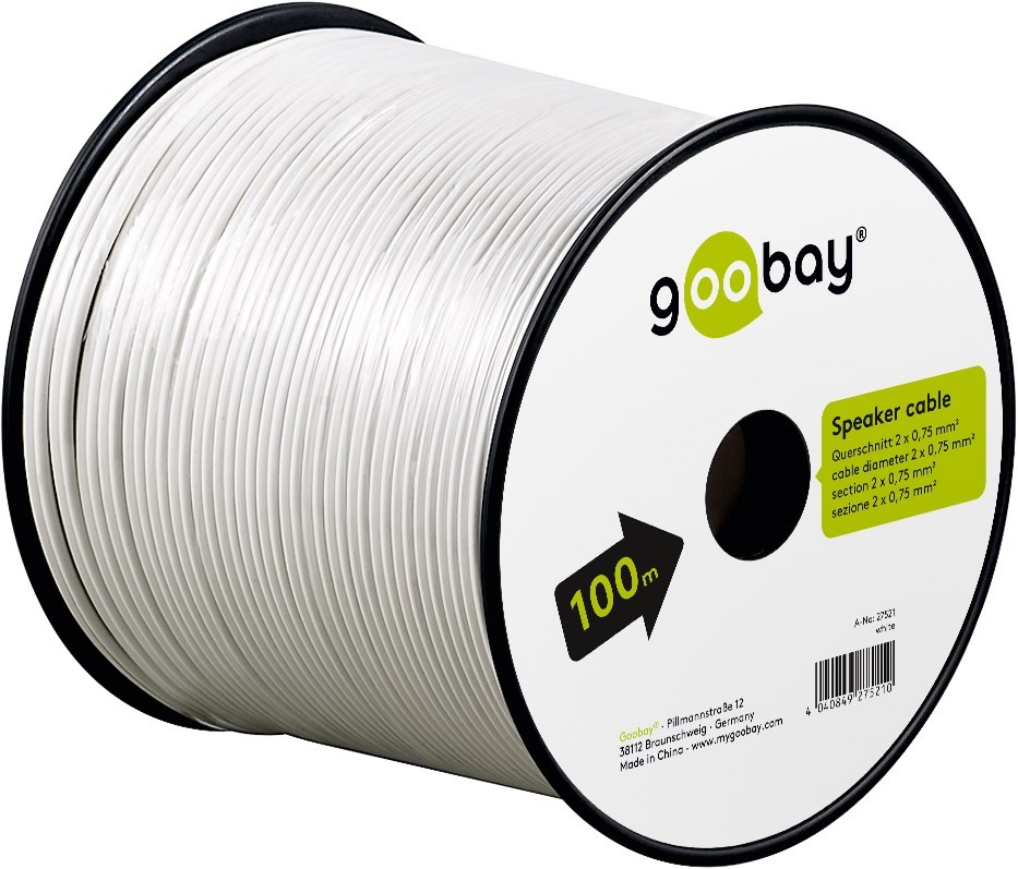 27521  Bobina de 100 metros cable Altavoz Blanco 2x0,75mm CCA-PVC  CPR Eca Goobay