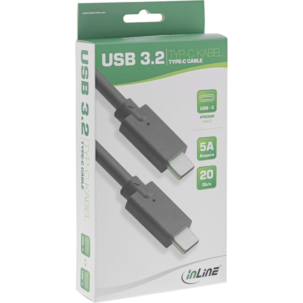 35702A  Cable de  2,00m USB 3.2 Gen2x2 20 Gbit/s PD100W USB-C Macho a USB-C Macho Negro Video Datos y carga