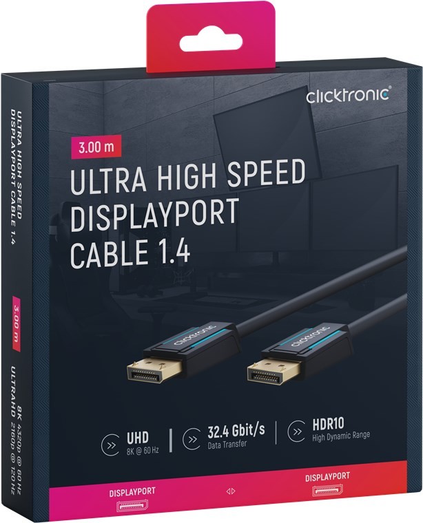 40995  Cable Displayport  Macho-Macho de  3m V.1.4 8K Clicktronic Premium cable UHD 8K @ 60 Hz Blister Carton