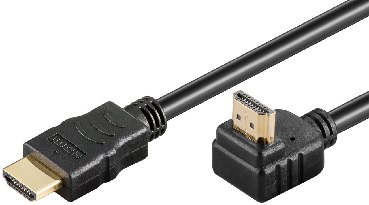 61297  Cable HDMI A-A  3 metros Negro 4K 60Hz   Cable 90° en un conector Serie 2.0 Goobay