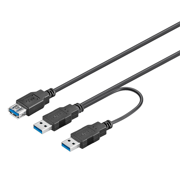 95749  Cable USB  0,3m USB 3.0 2xA M + 1xA H Negro Doble Malla