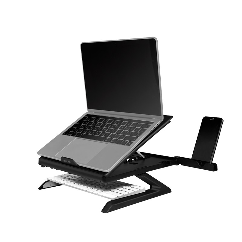 AA0133  Soporte para portátil con Soporte para Smartphone, Adecuado para portátiles y Tablets de 10 a 15,6 Pulgadas, Color Negro