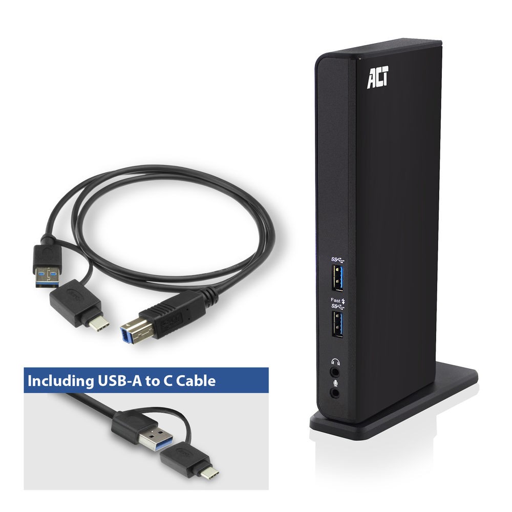 AC7049  Docking Station | USB-C and USB-A | DisplayLink | 2x HDMI | 3x USB-A 3.2 Gen 1 | 4x USB-A 2.0 | Gigabit Ethernet | 3.5mm