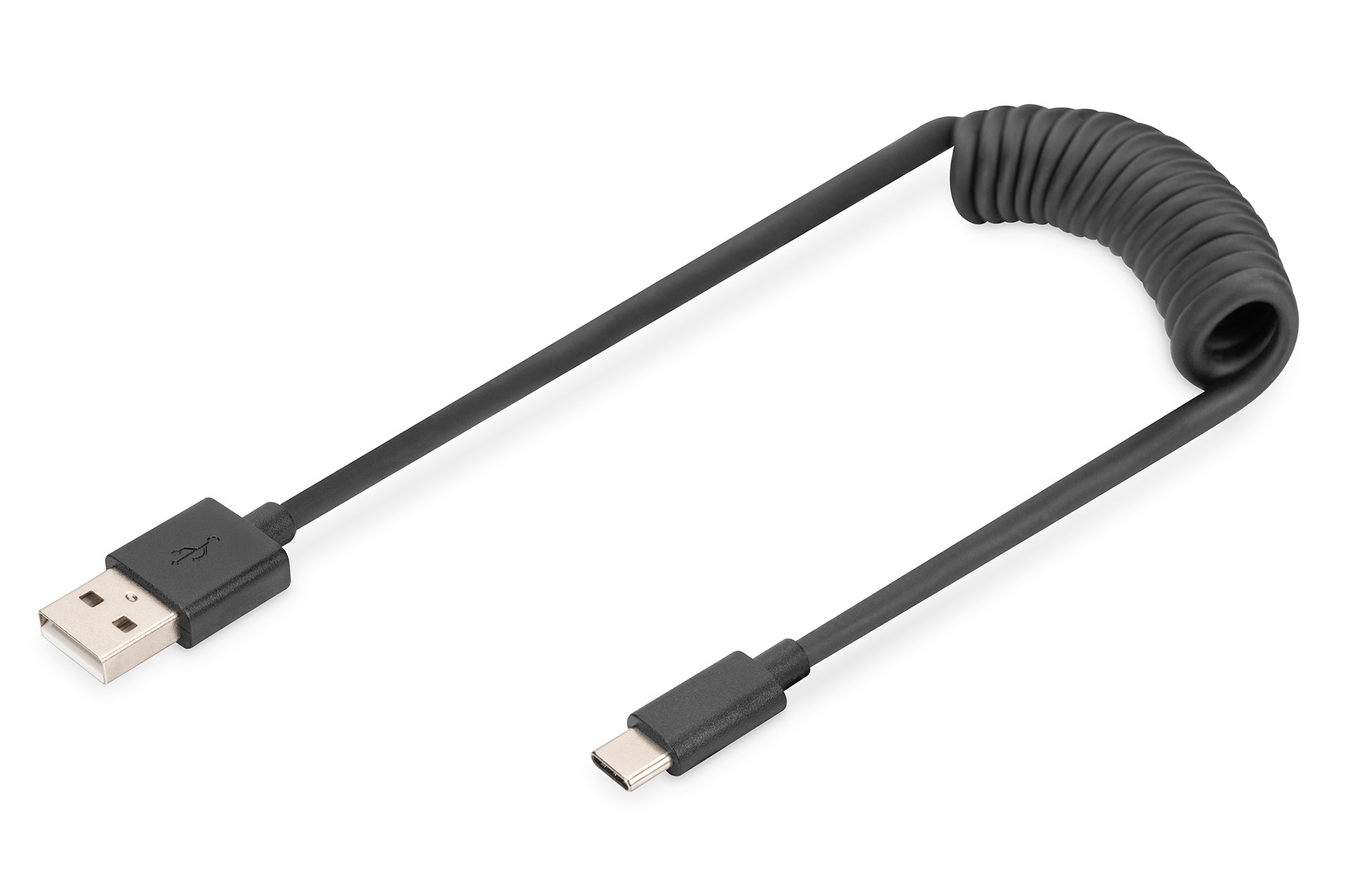AK-300430-006-S  Cable en espiral USB Type A a USB Type C TPE USB 2.0, PD 60 W máx.; 1 m