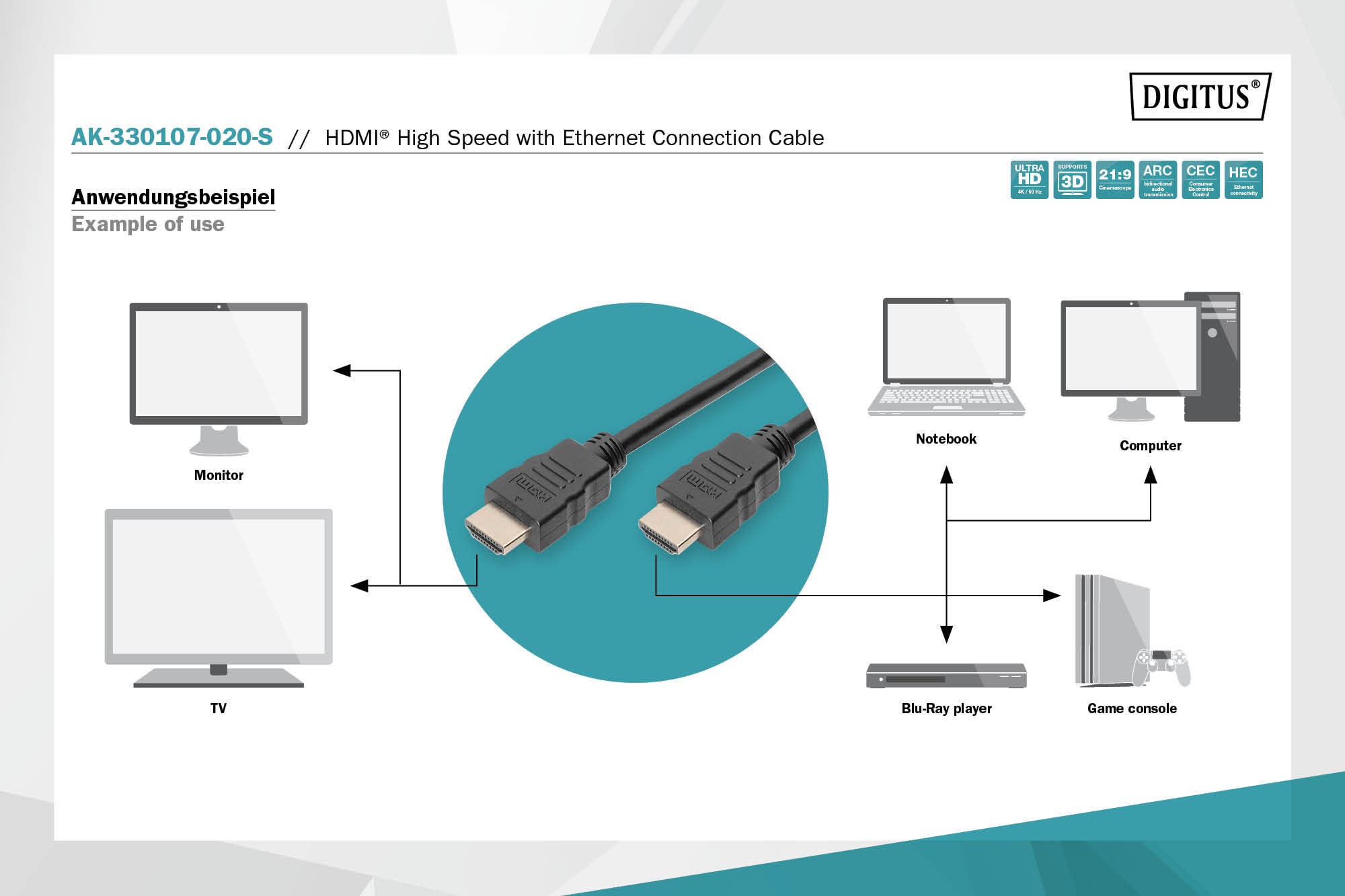 AK-330107-020-S  Cable HDMI A-A  2 metros Negro 4K 60Hz  Resolución máx. HDTV: 3840 x 2160 píxeles, 60 Hz