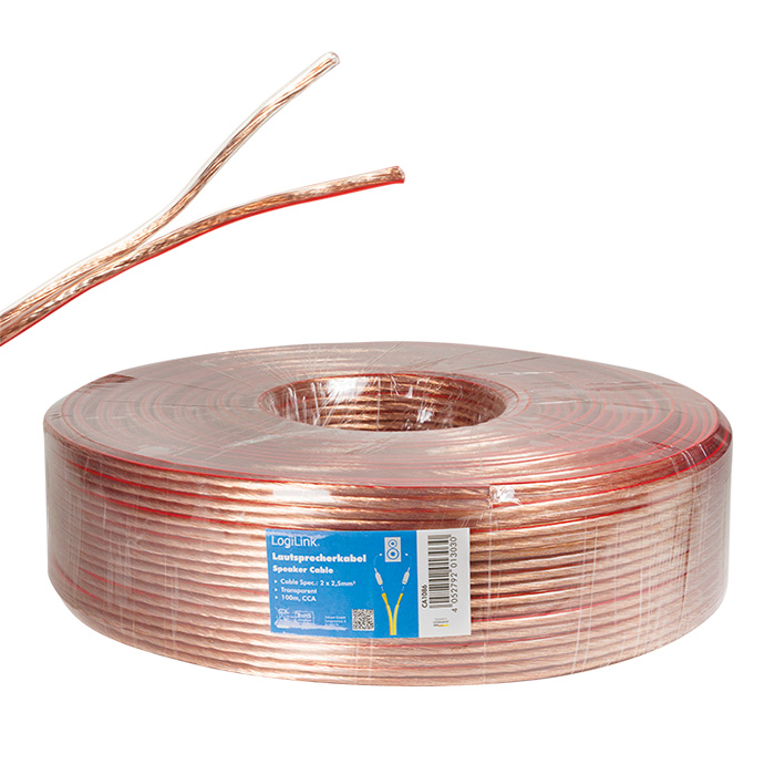 CA1086  Bobina de 100 metros cable Altavoz Transparente 2x2,50mm CCA-PVC  Logilink