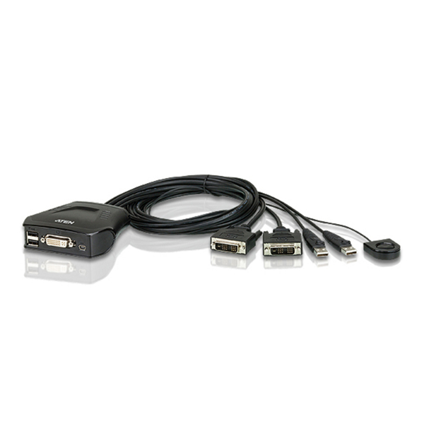 CS22D  Switch KVM formato cable DVI USB de 2 puertos con selector remoto de puerto   ATEN CS22D