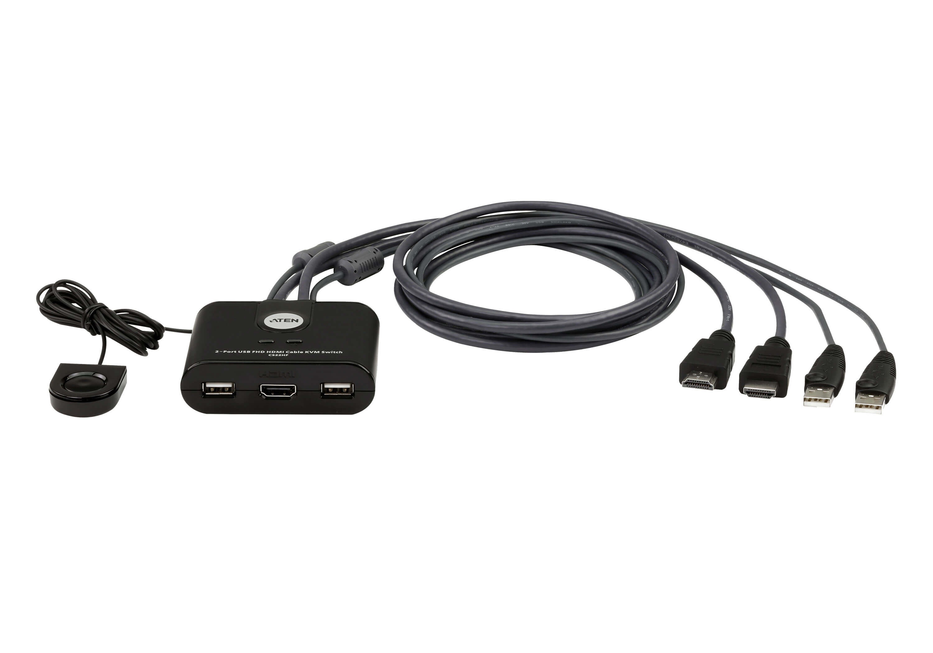 CS22HF  Switch KVM USB FHD HDMI de 2 puertos en formato cable  y selector de puerto ATEN