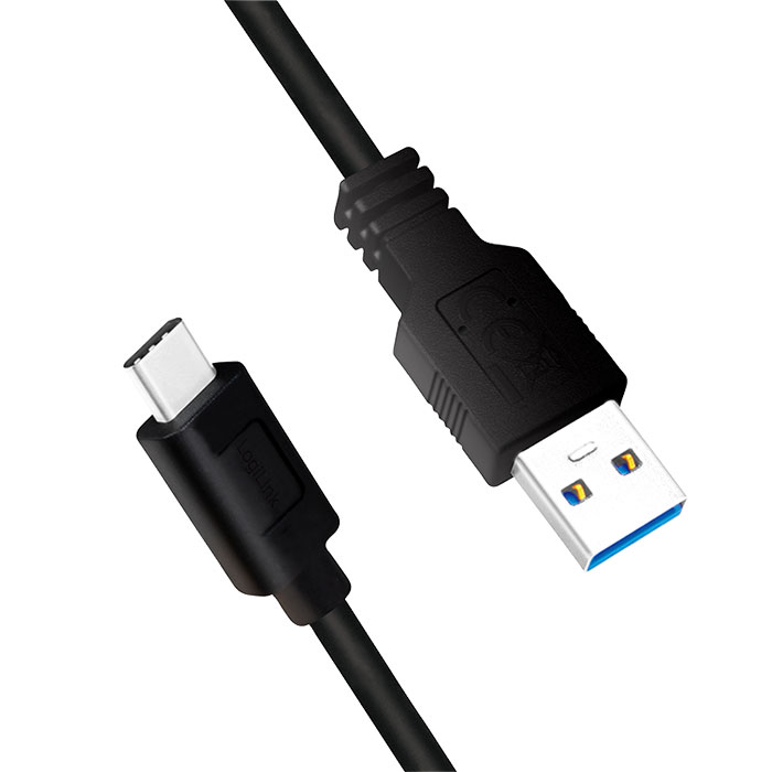 CU0170  Cable de  2,00m USB 3.2 Gen1 5 Gbps  PD15W USB C Macho a USB-A Macho Negro Logilink