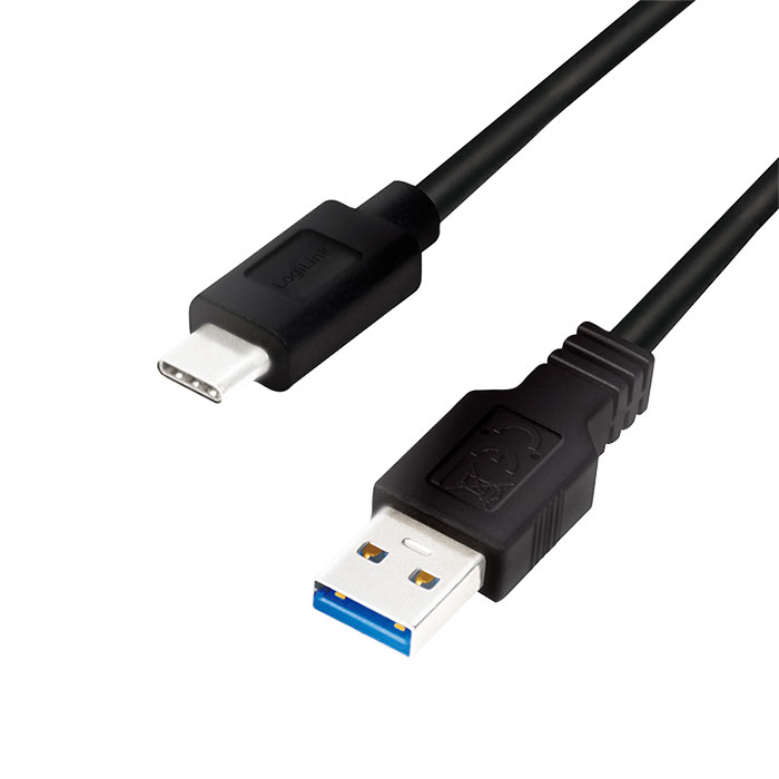 CU0171  Cable de  3,00m USB 3.2 Gen1 5 Gbps  PD15W USB C Macho a USB-A Macho Negro Logilink