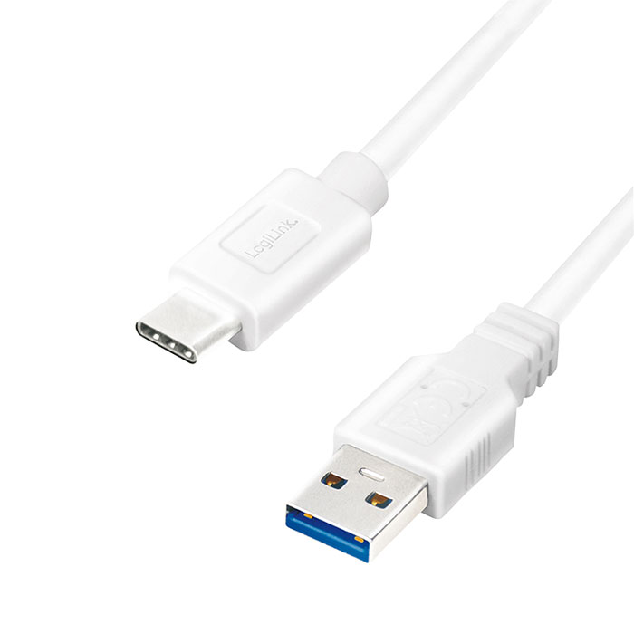 CU0175  Cable de  1,50m USB 3.2 Gen1 5 Gbps  PD15W USB C Macho a USB-A Macho Blanco Logilink