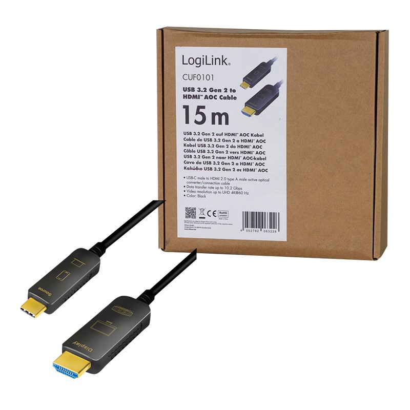 CUF0101  Cable USB C Macho a HDMI Macho 15.00m 4K/60Hz 10.2 Gbit/s AOC Logilink