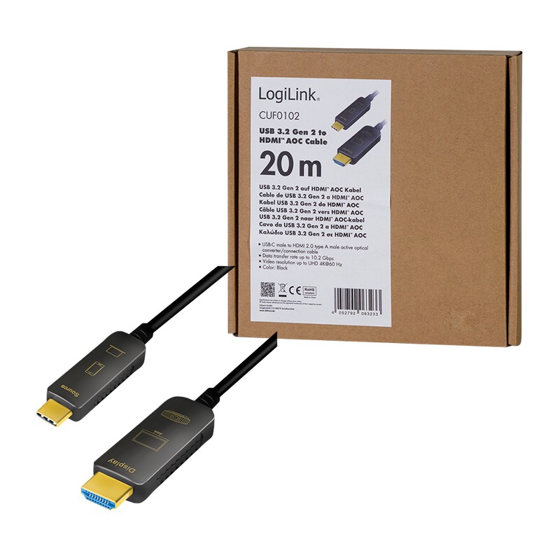CUF0102  Cable USB C Macho a HDMI Macho 20.00m 4K/60Hz 10.2 Gbit/s AOC Logilink