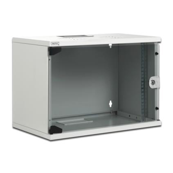DN-19 07U-S-1  7U wall mounting cabinet, SOHO, unmounted 370x540x400 mm, full glass front door, grey