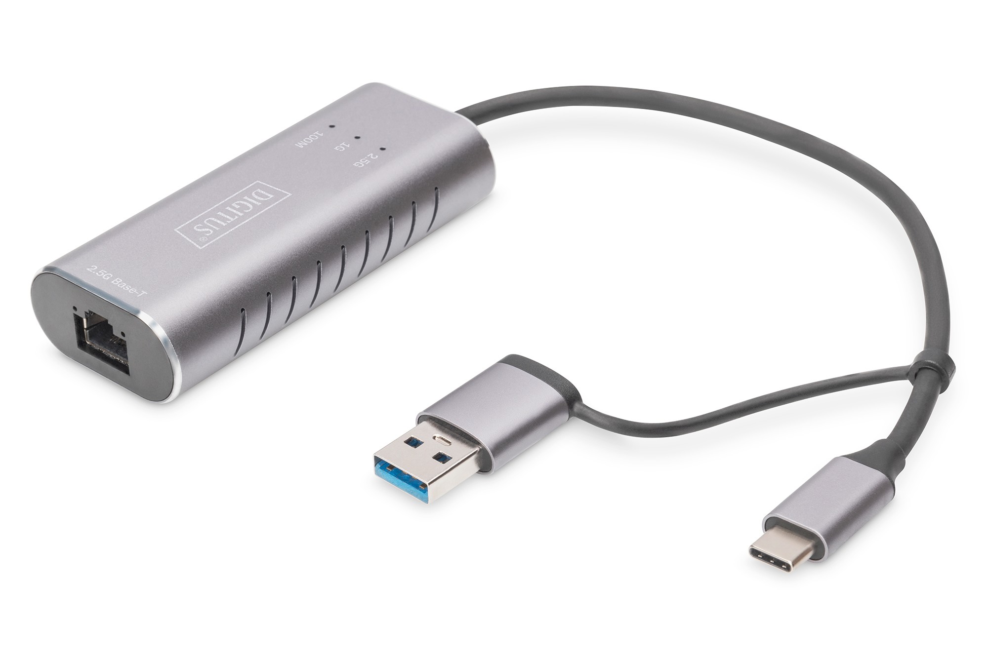 DN-3028  Adaptador de Red USB 3.0 Gigabit 2,5Gbit/s USB-C + USB A (USB3.1/3.0)  Plata Digitus