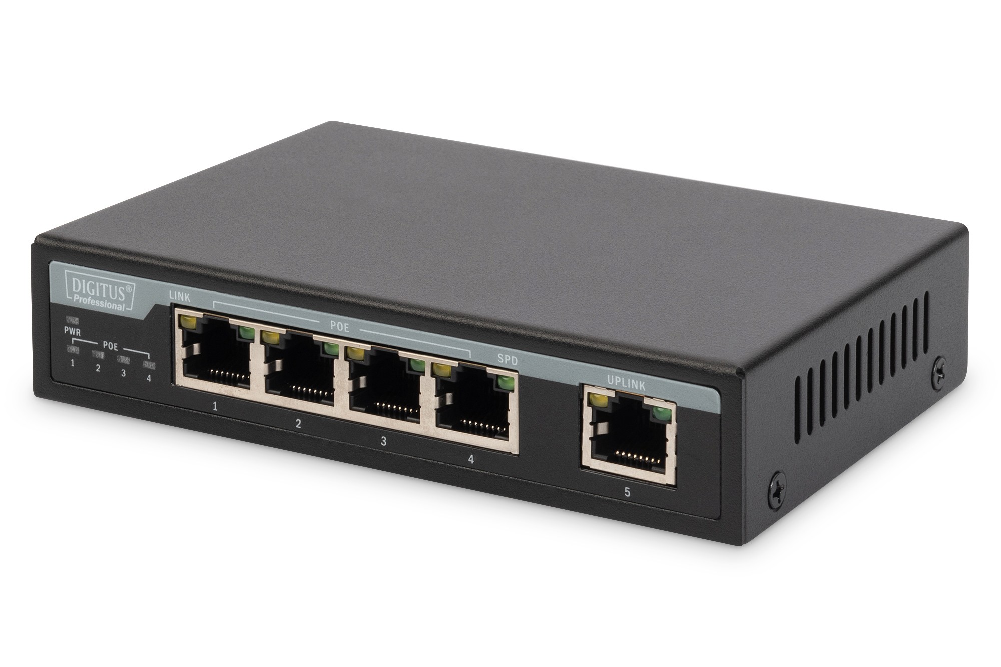 DN-95320  Switch  4 Ports Fast Ethernet POE, + 1 Uplink 62W SOBREMESA incluye Alimentador ** Ultimas Unidades ****