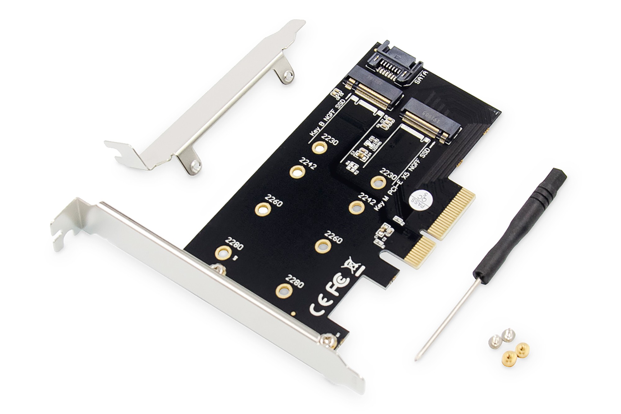 DS-33170  Tarjeta Add-On M.2 NGFF/NVMe SSD PCIexpress compatible con B, M y B+M Key, tamaño 80, 60, 42 y 30 mm
