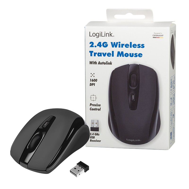 ID0031  Mini Ratón Wireless 2.4GHz  1600dpi Negro Logilink
