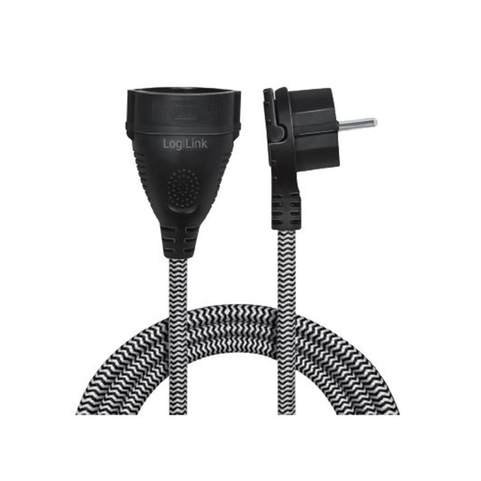 LPS104  Prolongador cable eléctrico schuko M a H de  3 m Negro Textil Nylon