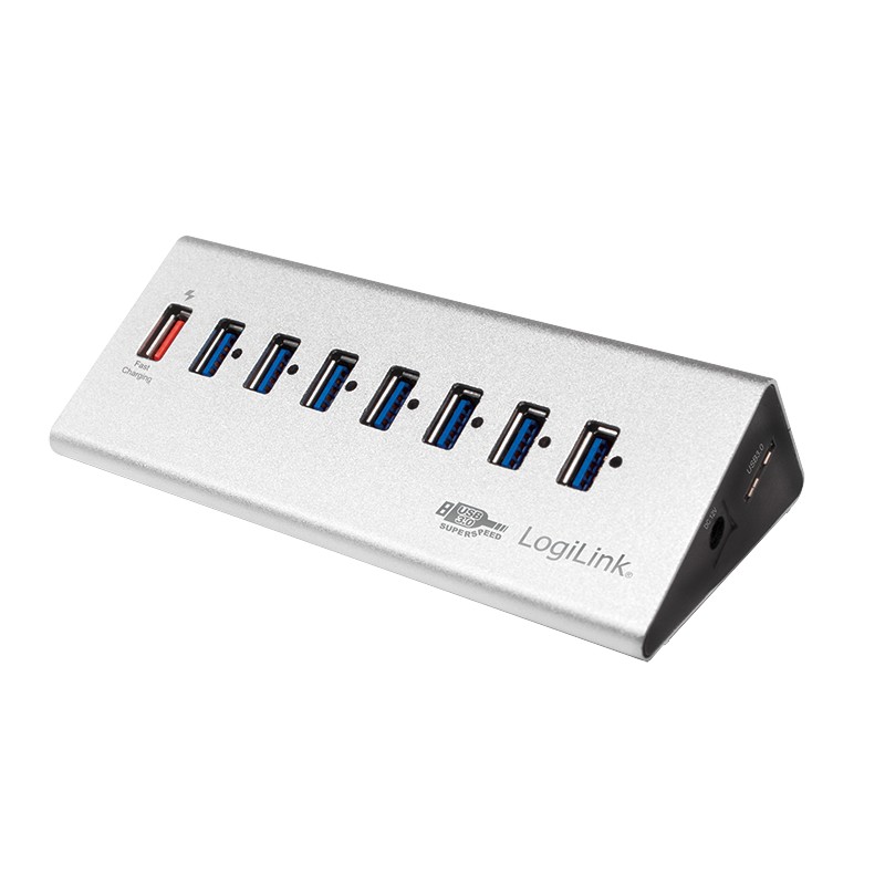 UA0228  Hub USB 3.0 de  7 puertos con alimentador,+ 1 puerto de carga rapido Aluminio, Logilink