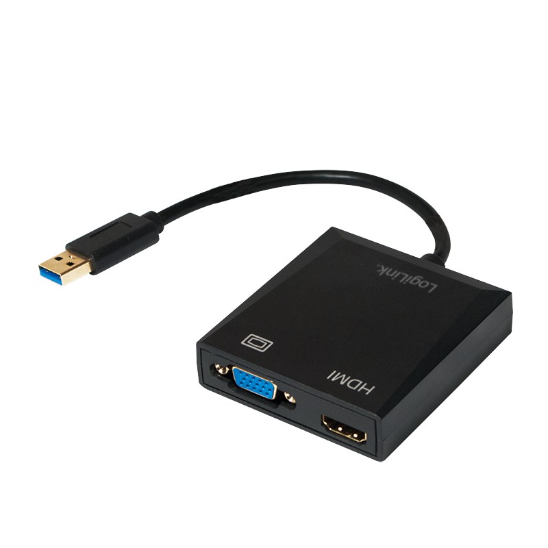 UA0234  Adaptador USB A 3.0 Macho a HDMI Hembra  y VGA Hembra 0.15 metros  Logilink