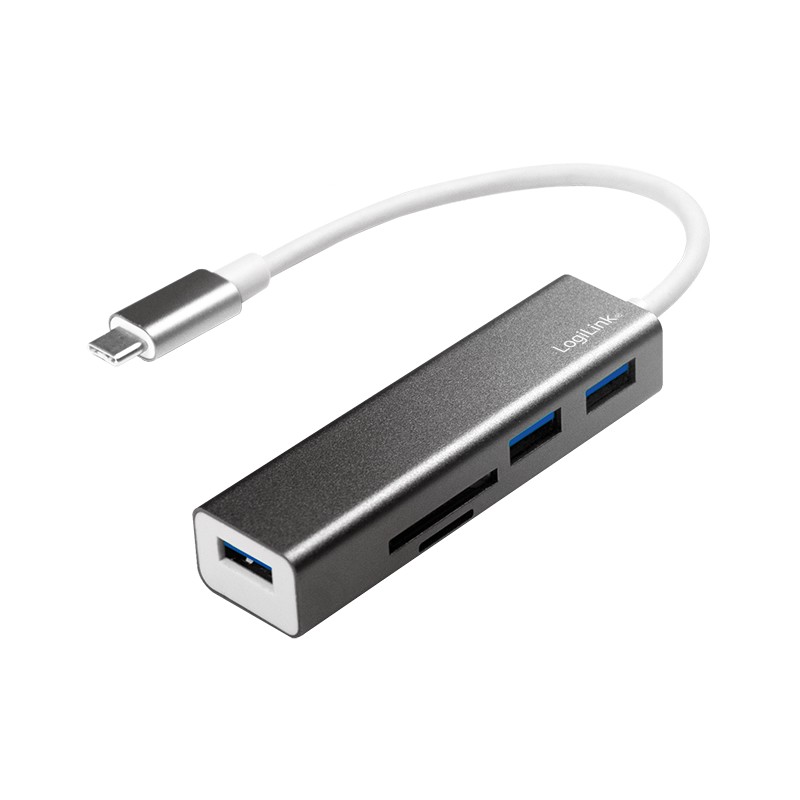 UA0305  Hub USB-C con 3 USB 3.0 + Lector de Tarjetas Aluminio Logilink 5 Gbps