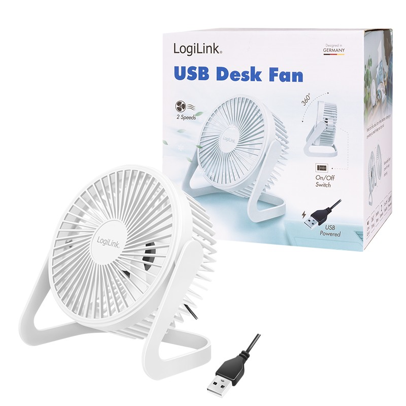 UA0402  Ventilador de escritorio USB, 12,74 cm, 30 dB, blanco Logilink