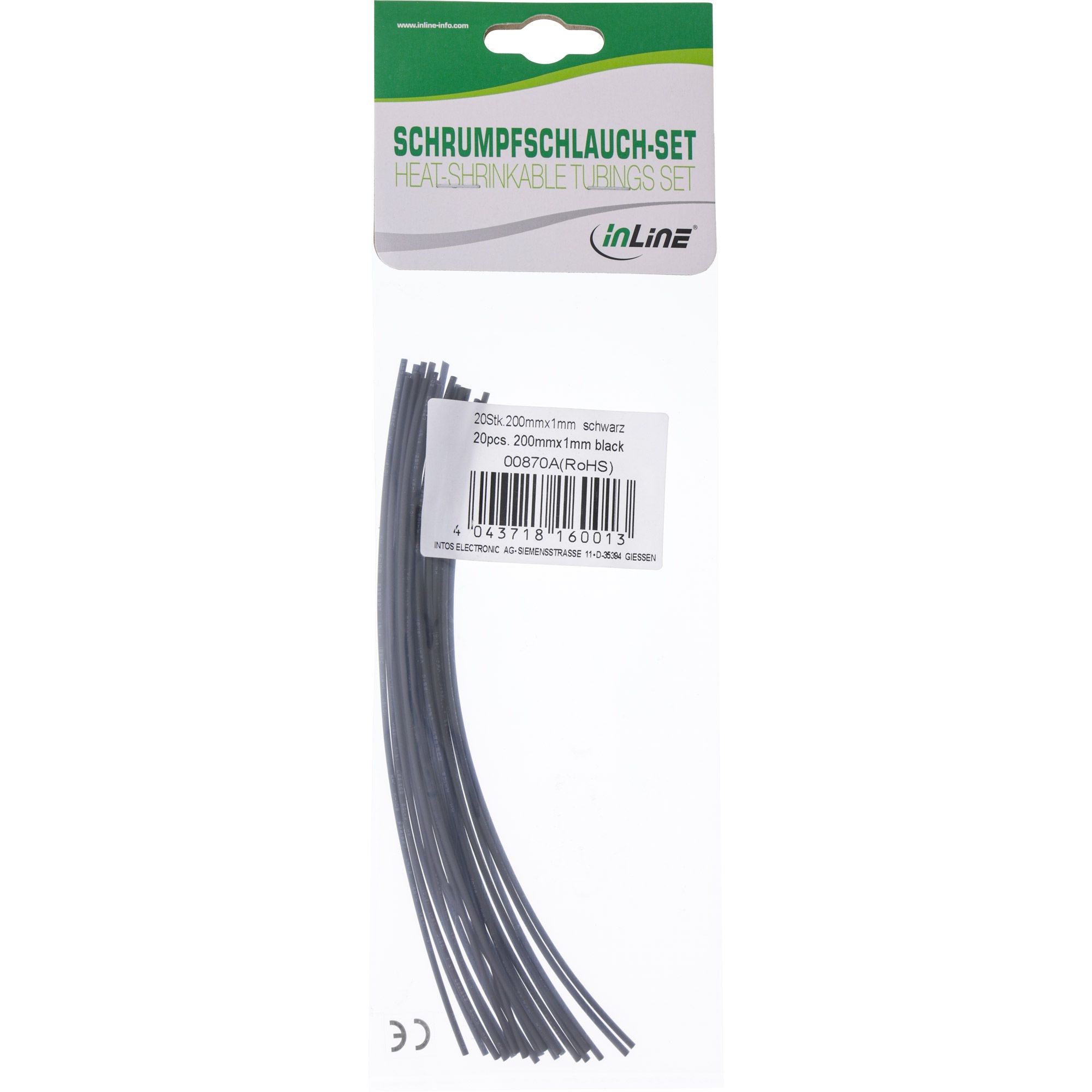 00870A  Tubos termorretráctiles 200mm de 1mm a 0,5mm 20 uds. Inline