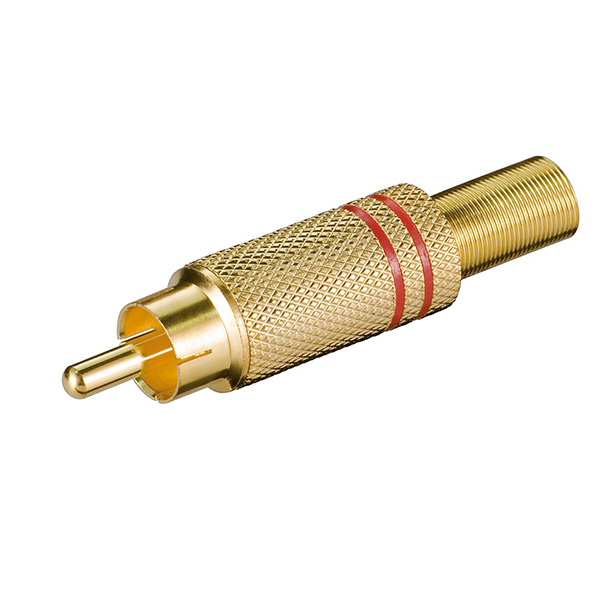 11280  Conector RCA Macho Rojo Metal ORO con protector de cable