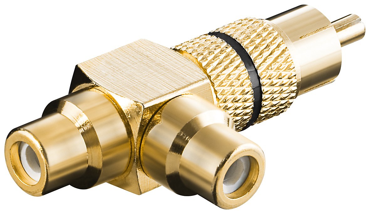 11387  Adaptador 1xRCA M a 2xRCA H Oro- Negro