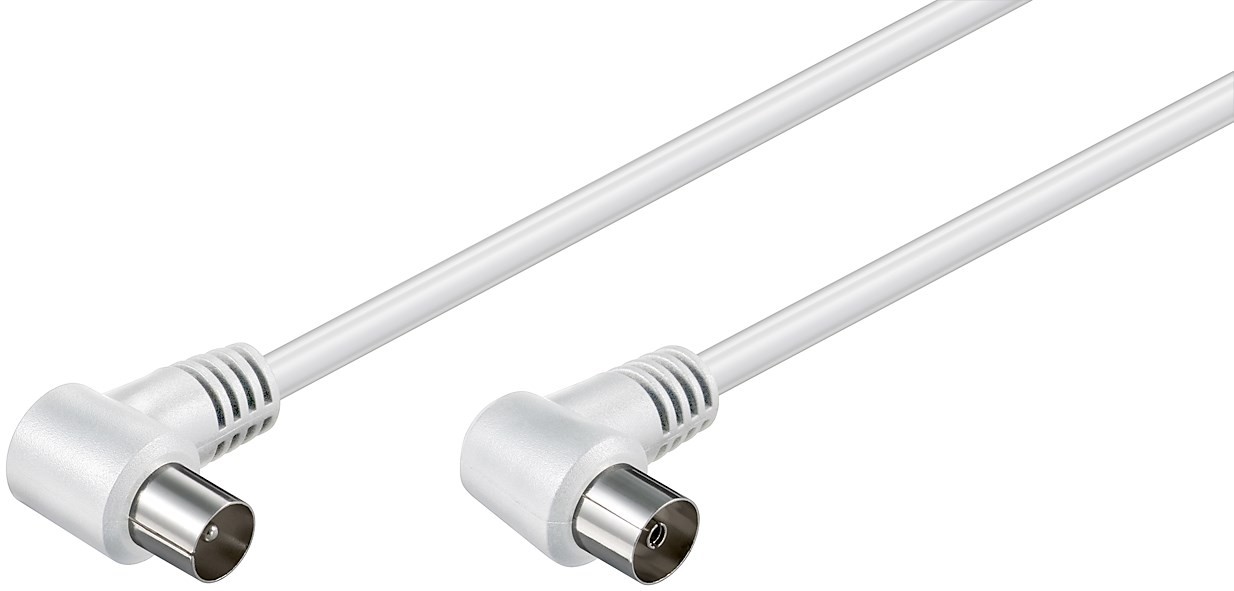 11520  Cable de Antena de  1,5m Coaxial Macho 90°  a Coaxial Hembra 90° Blan <70 dB Blanco Doble Malla Bulk Goobay