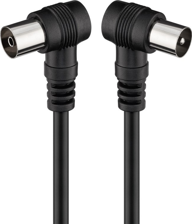 11526  Cable de Antena de  2,5m Coaxial Macho 90°  a Coaxial Hembra 90° Negro <70 dB Negro Doble Malla Bulk Goobay