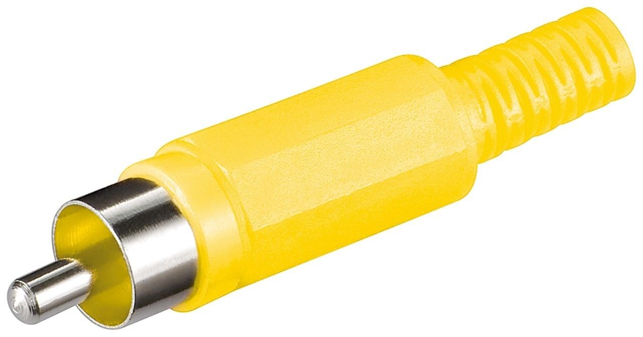 11602  Conector RCA Macho Amarillo plastico con protector de cable