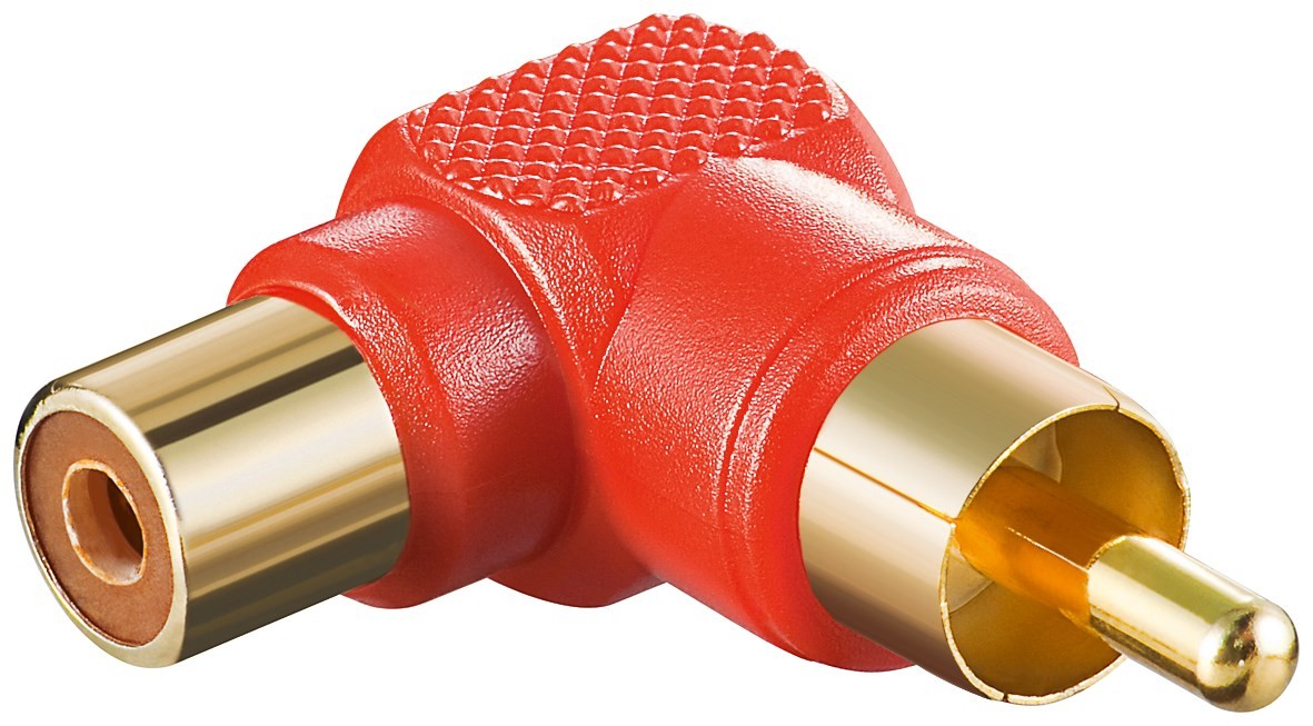 11686  Adaptador 1xRCA M a 1xRCA H Codo 90º Rojo