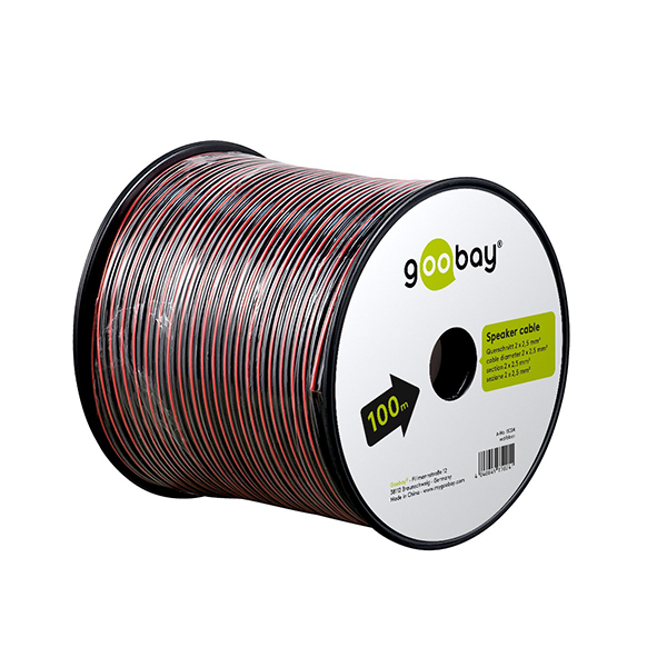 15022  Bobina de 100 metros cable Altavoz Rojo-Negro 2x0,75mm CCA-PVC  CPR Eca Goobay