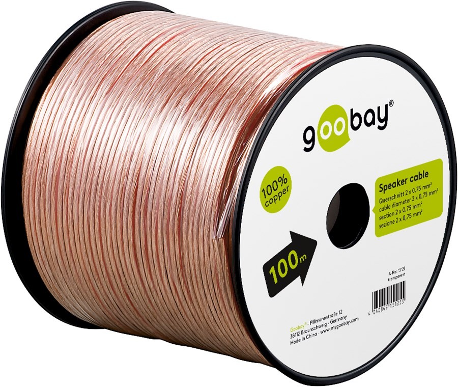 15125  Bobina de 100 metros cable Altavoz Transparente 2x0,75mm Cobre Goobay