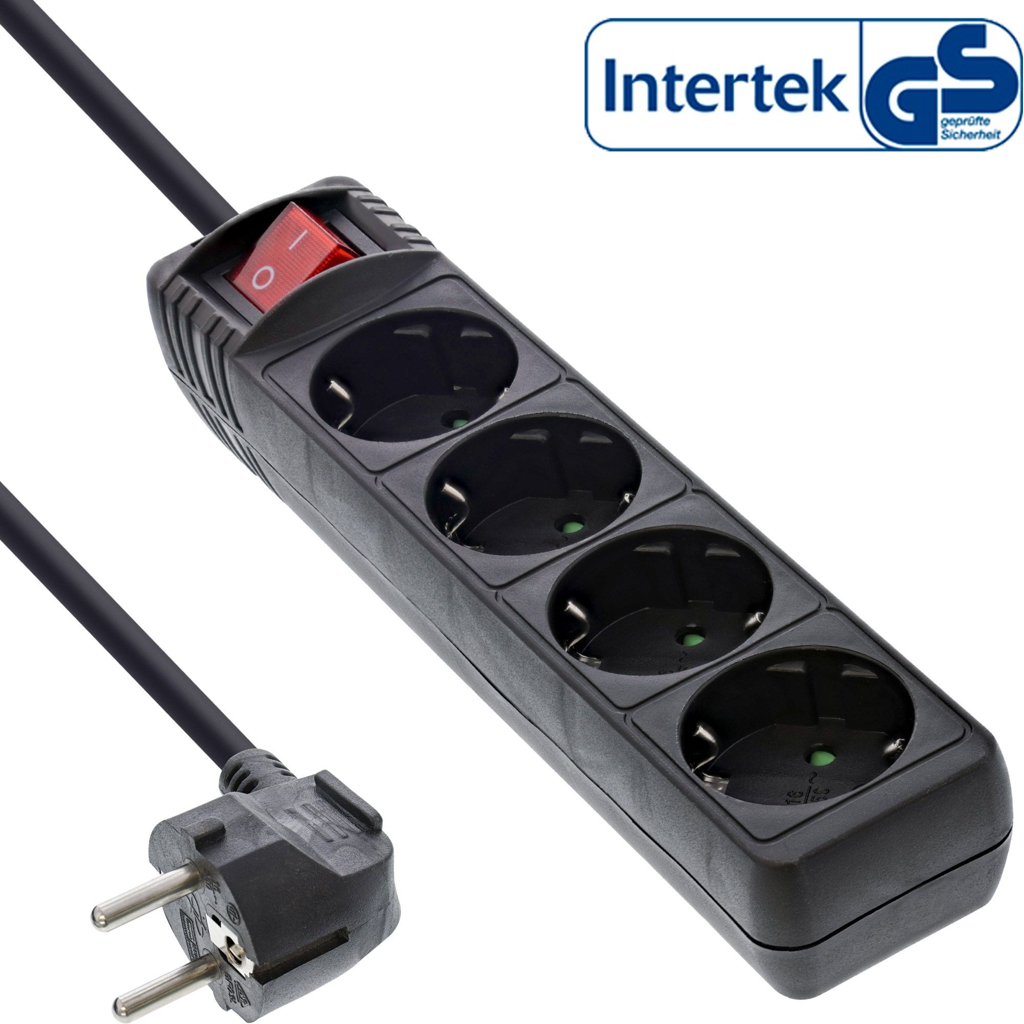 16445D  Regleta de  4 tomas con Interruptor Negra y 5,00 metros 16A 3500W
