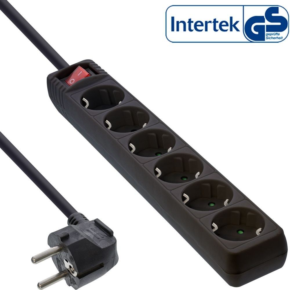 16463T- Regleta de 6 tomas con Interruptor Negra y 3,00 metros de cable