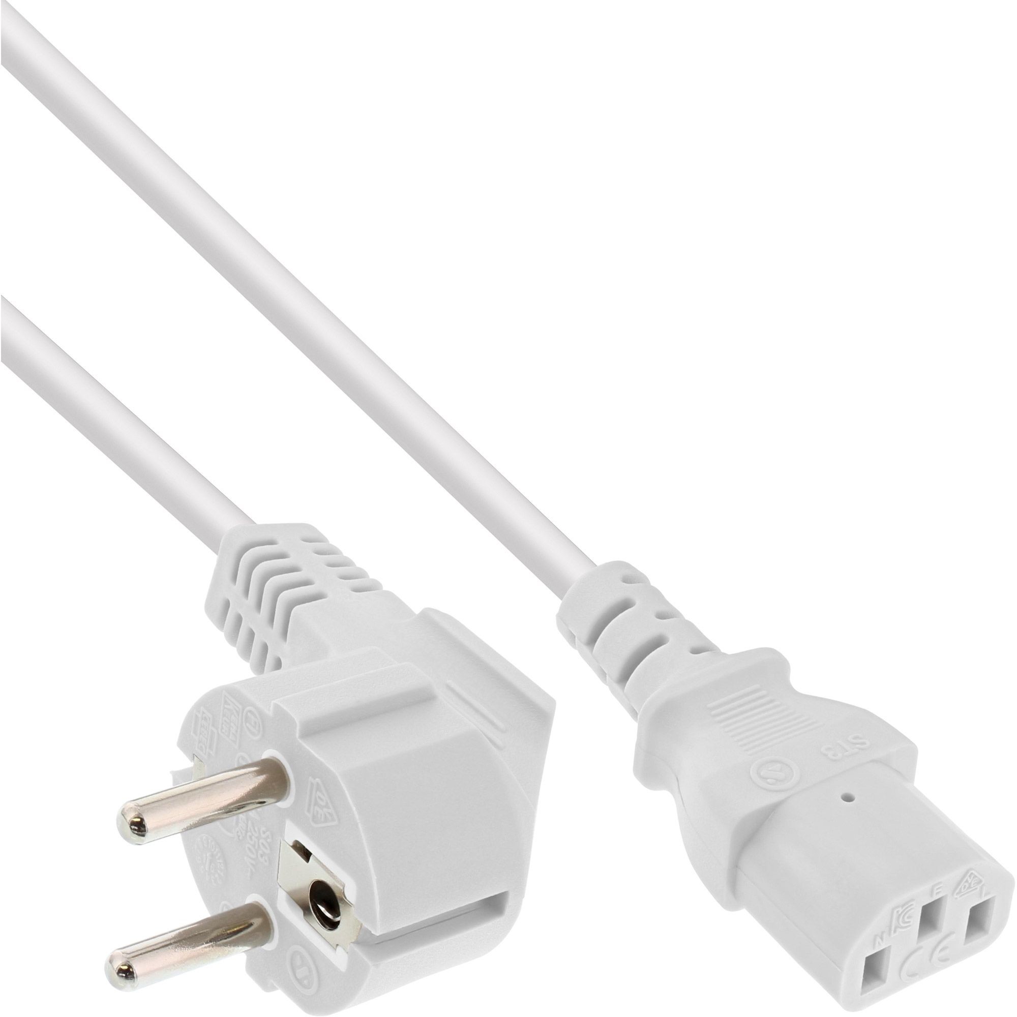 16651W  Cable Alimentacion CEE-7/7 90&ordm; SCHUKO a C13 1.00m Blanco Inline