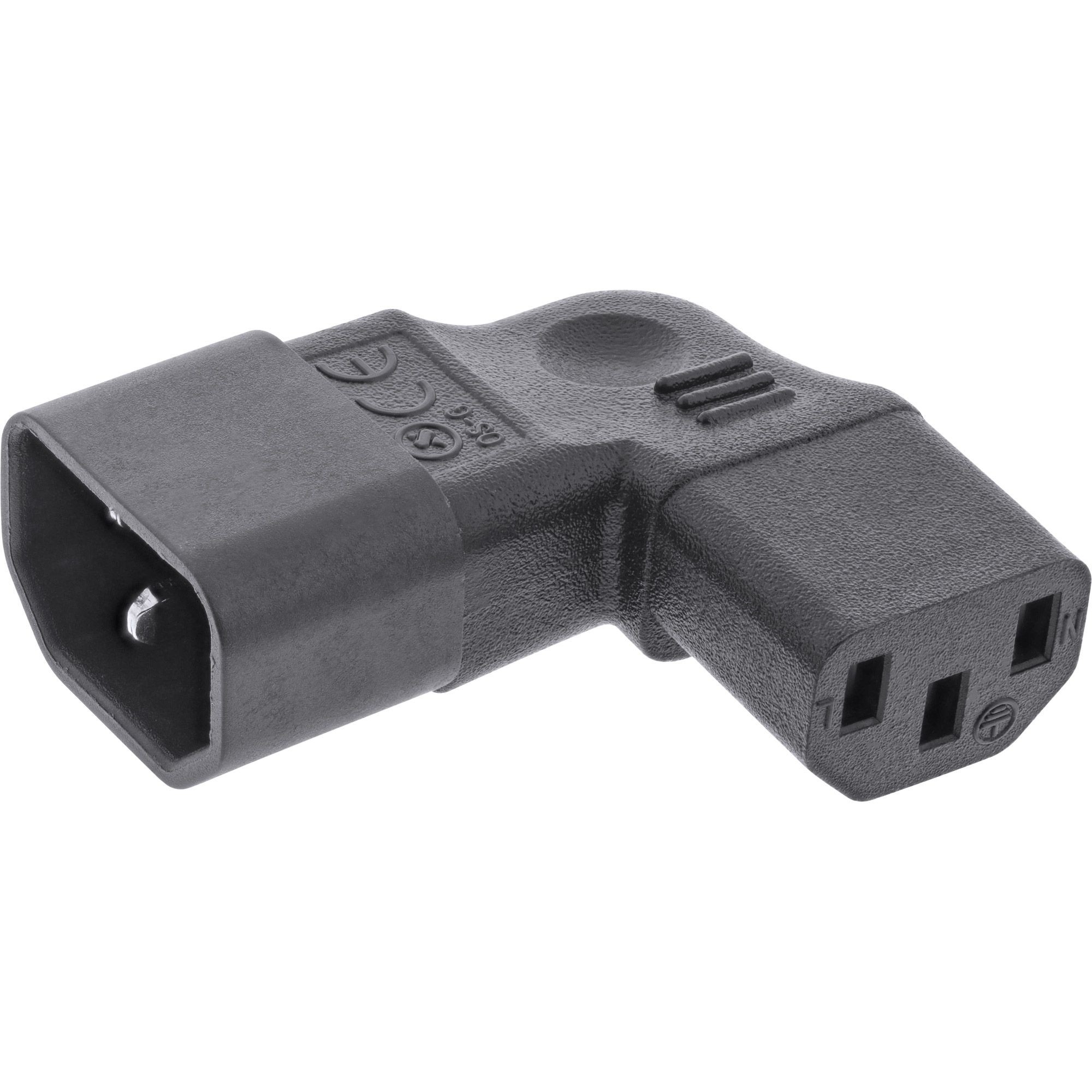 16723E  Adaptador de corriente IEC 60320 C14/C13, en &aacute;ngulo izquierdo/derecho, dispositivo IEC de 3 pines.. InLine&reg;