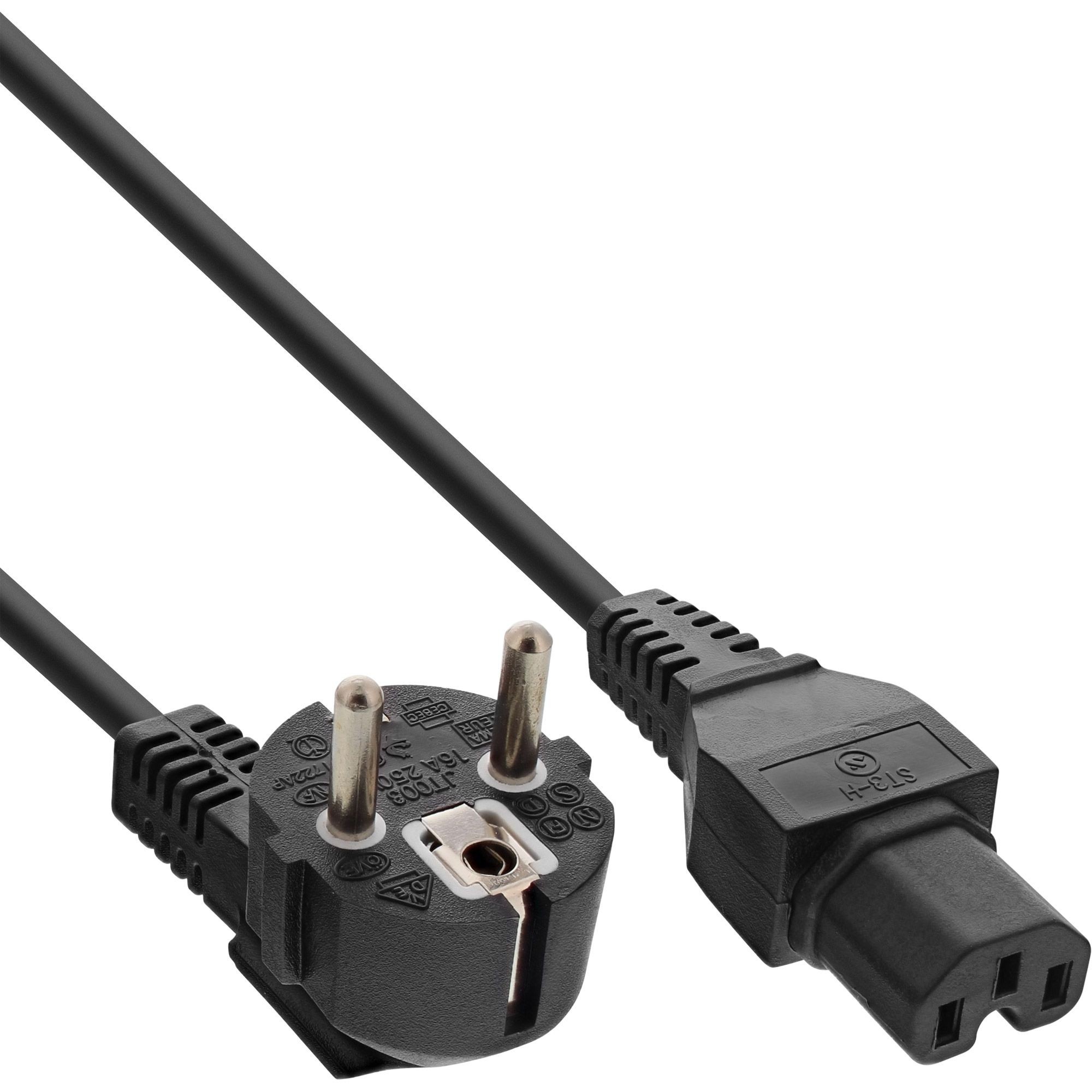 16810C  Cable Alimentacion CEE-7/7 90&ordm; SCHUKO a C15 1,00m Negro InLine 3 x 1mm&sup2;