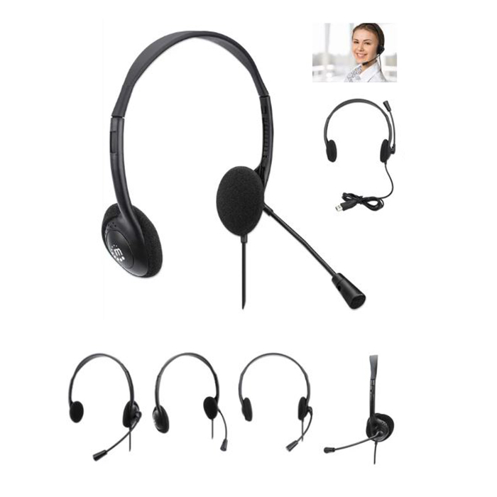 179850  Auricula  Negro Con Microfono Stereo USB Manhattan** Ultimas UNIDADES**