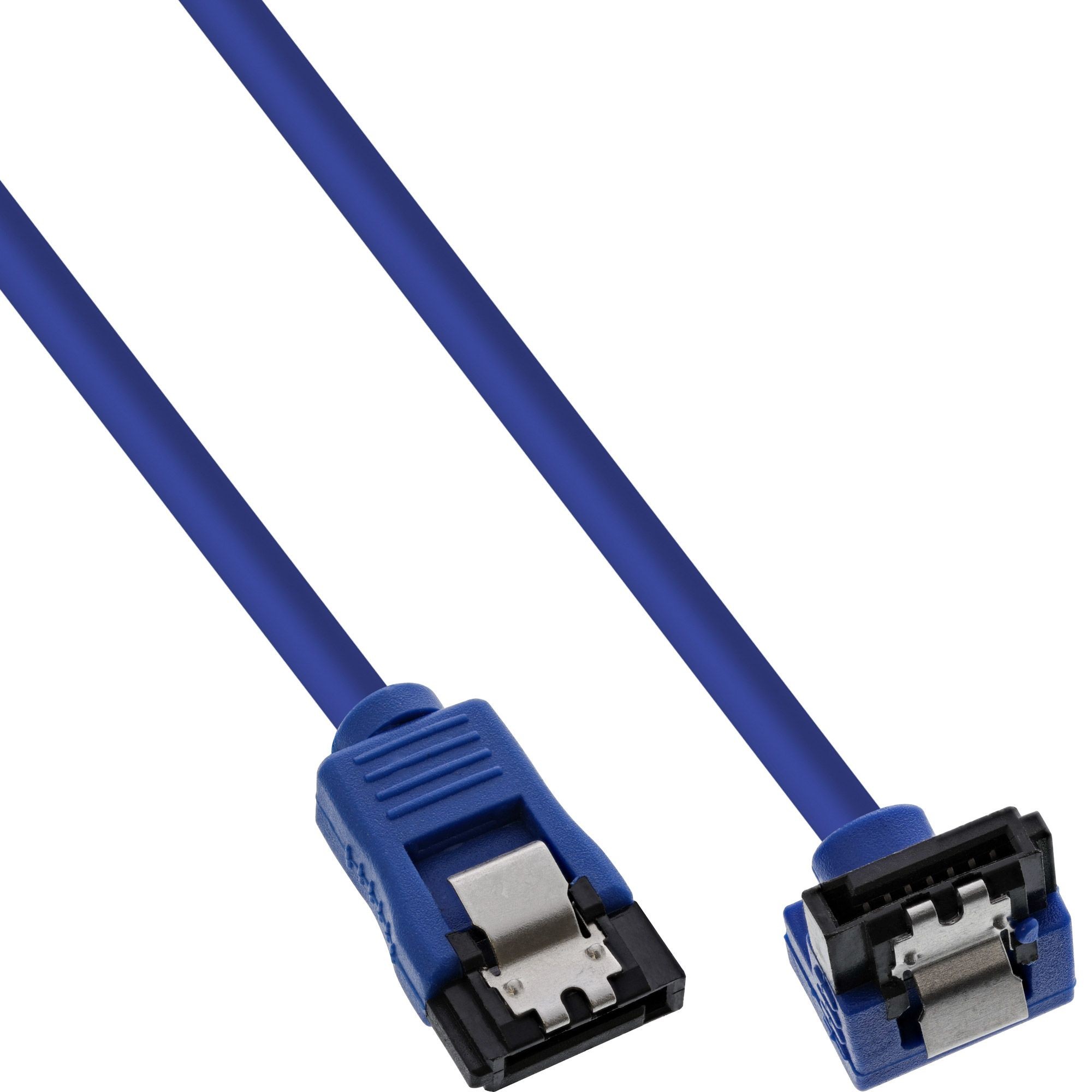 27705F  Cable redondo SATA 6Gb/s azul con conector en &aacute;ngulo de 90&deg; y cierres, 0,5 m Inline