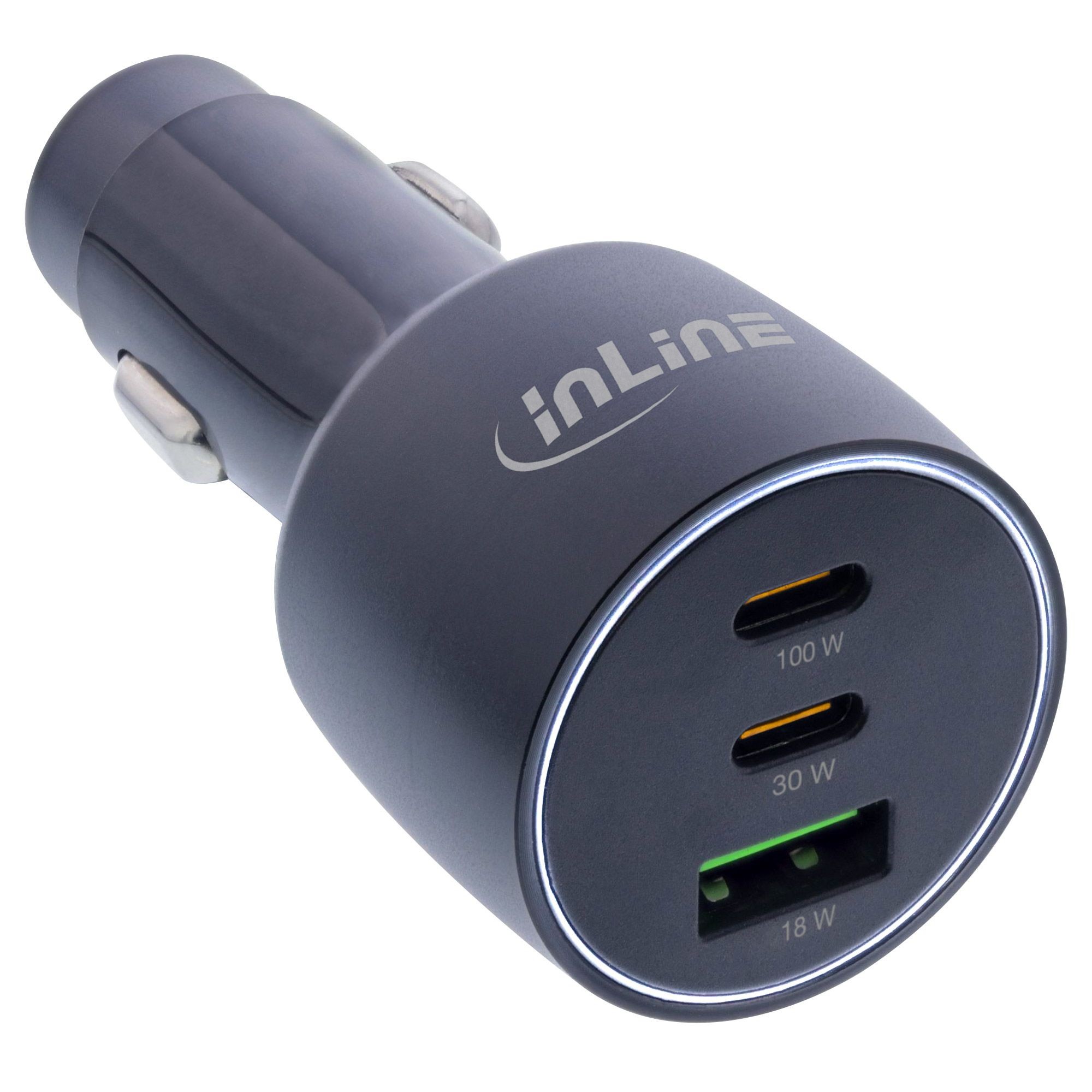 31502A  Cargador 3 puertos USB, 100W 2xUSB-C + 1xUSB-A Toma Mechero para coche Inlin Blister Carton