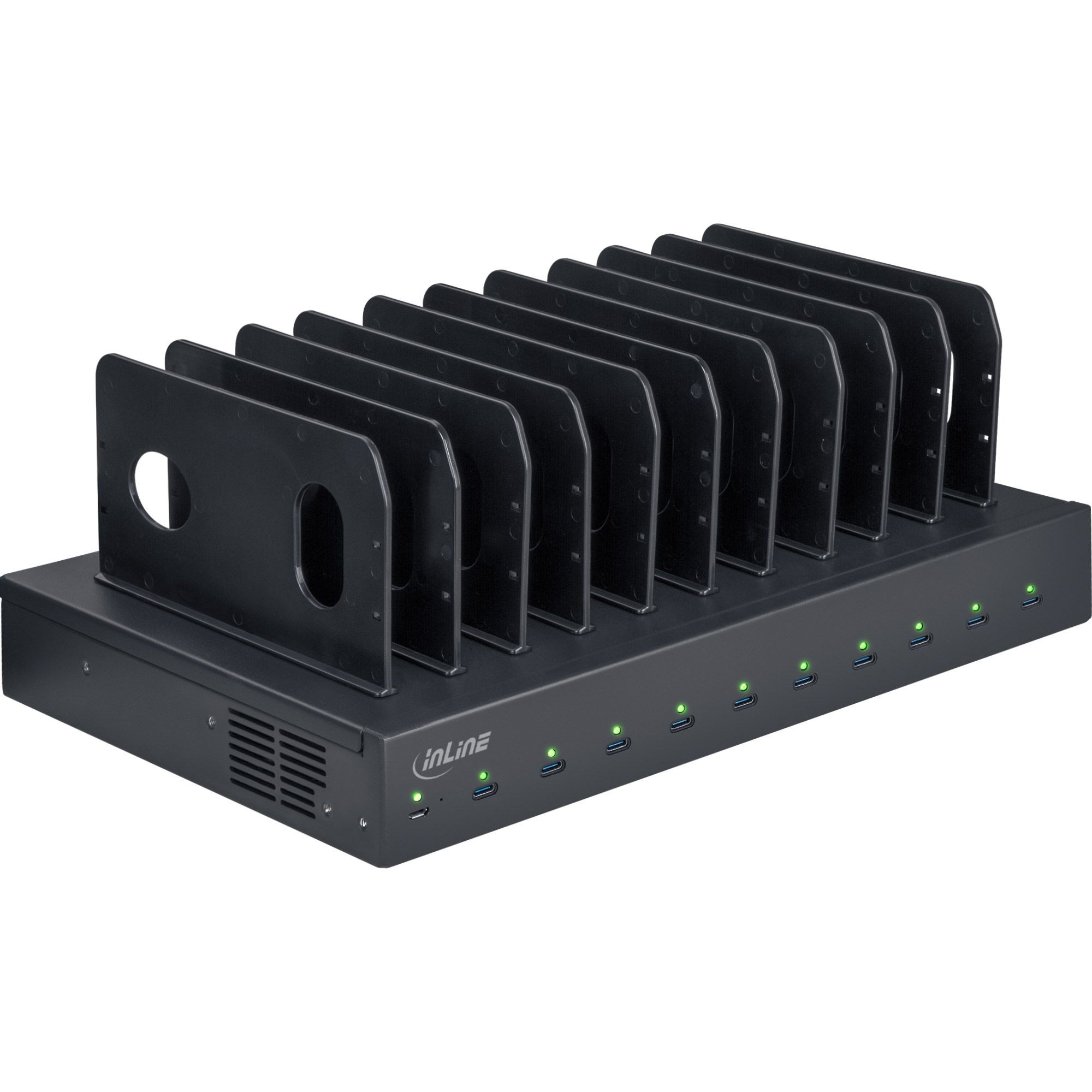 31516B  Estación de carga USB-C, 10x USB-C ,PD 3.0  y QC 5.0, 1.000 W, negro Inline