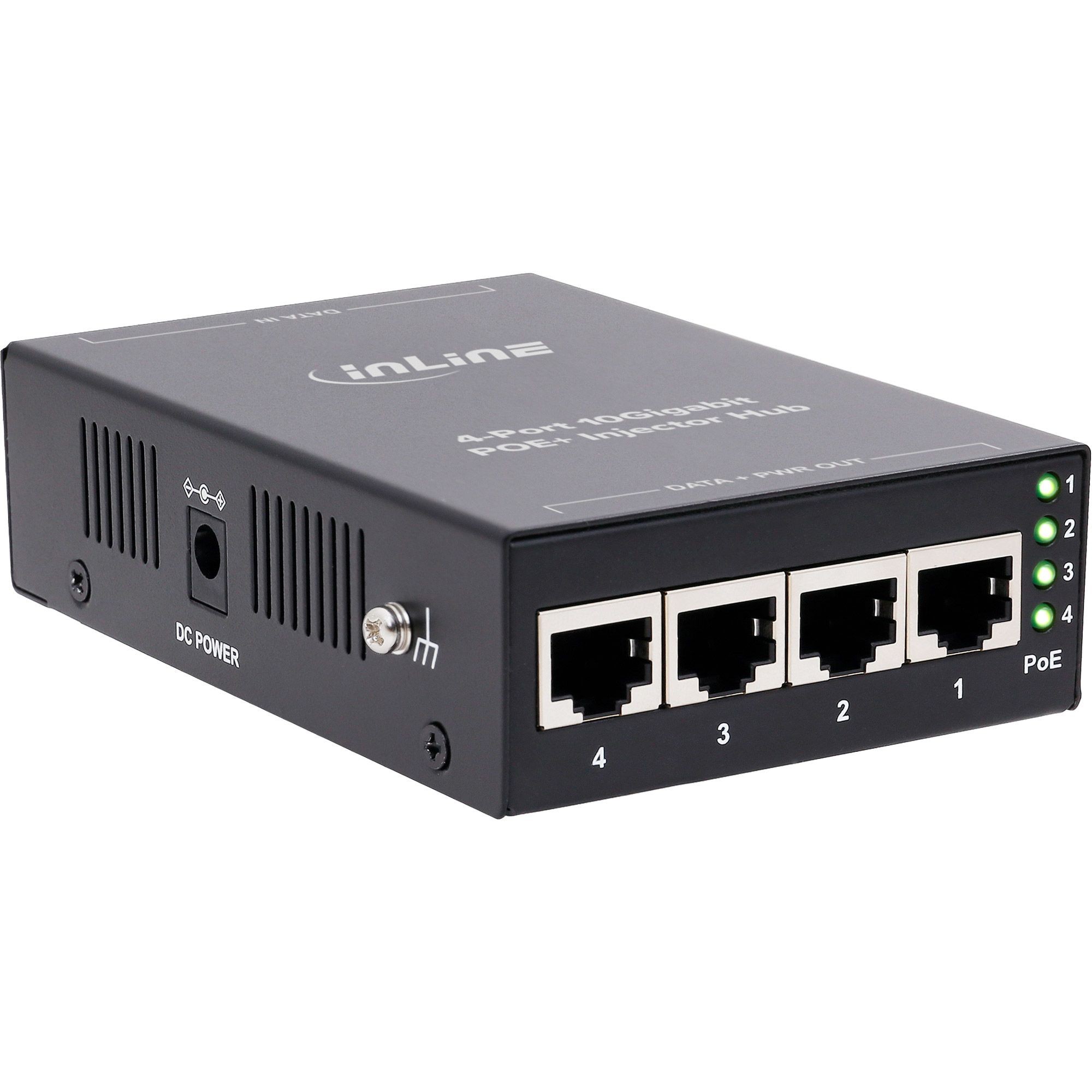 32304H  inyector y Hub PoE+ de 10 Gigabit con 4 puertos (4x PoE+), 10 Gb/s, 65W carcasa met&aacute;lica y sin ventilador. InLine&reg;