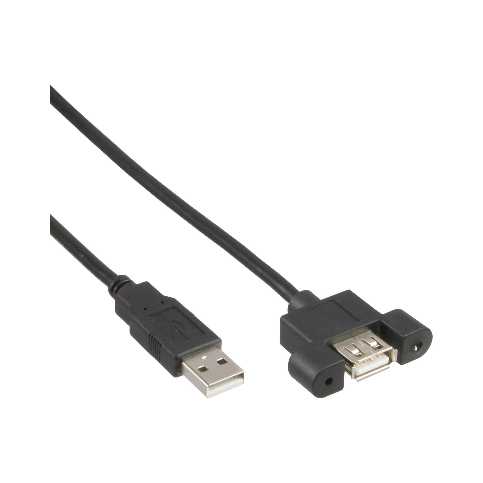 33440E  Cable adaptador USB 2.0 tipo A macho / A hembra para soporte con tornillos , 0,6 m