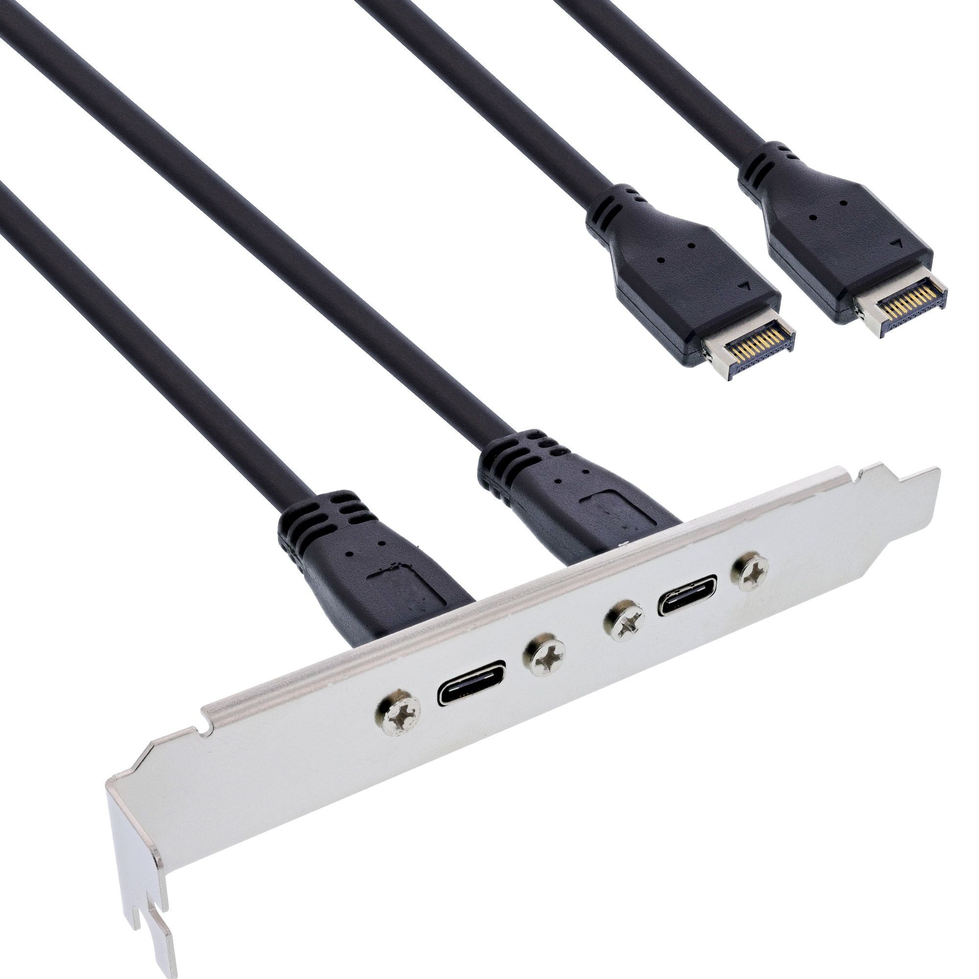 33446K  Cable Slot USB-C 3.2 Bracket, Doble conector USB-C  Panel frontal Key-A interno, 0,5 m