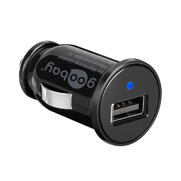 44176  Cargador 1 puerto USB,  5W USB-A Toma Mechero Negro Bolsa de Colgar Goobay