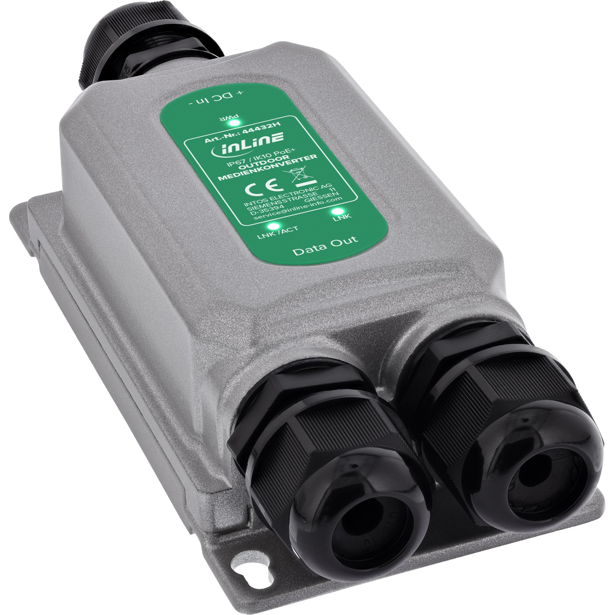 44532H  Convertidor de medios InLine&reg; PoE+ para exteriores IP67 IK10 1 Gb/s RJ45 SFP  InLine&reg;